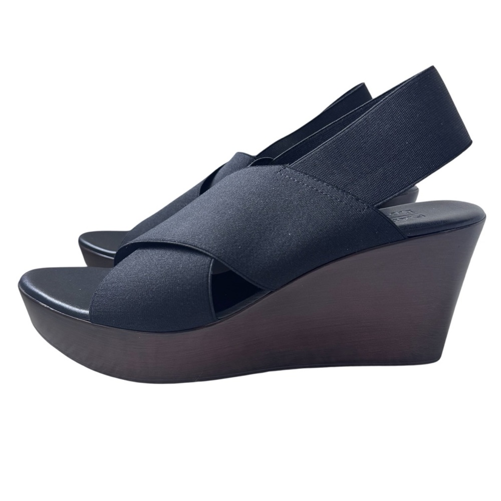 Ron White Black Elastic Slingback Wedge Sandals – Platform, Italy, Sz 39 / 8